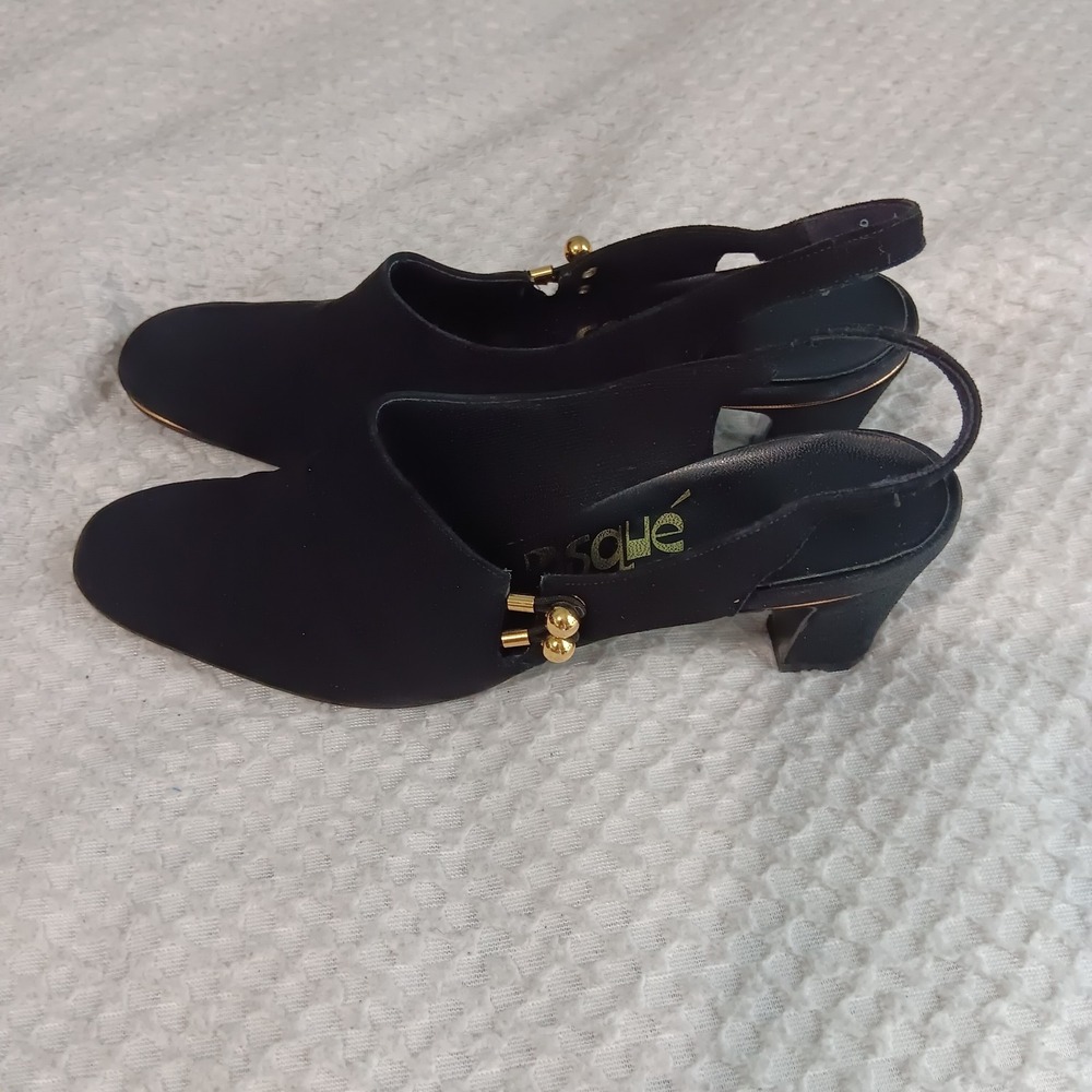 Risqué‎ Vintage Leather Suede Sling Back Heels Funky Unique 90's  Women's Size 9